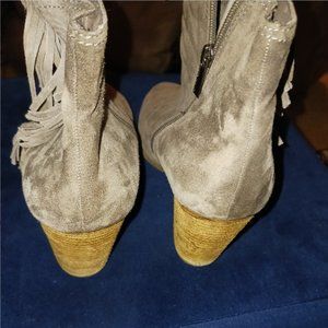 Vince Camuto "Hayzee" Grey Suede Leather Fringe Side Zip Ankle Bootie